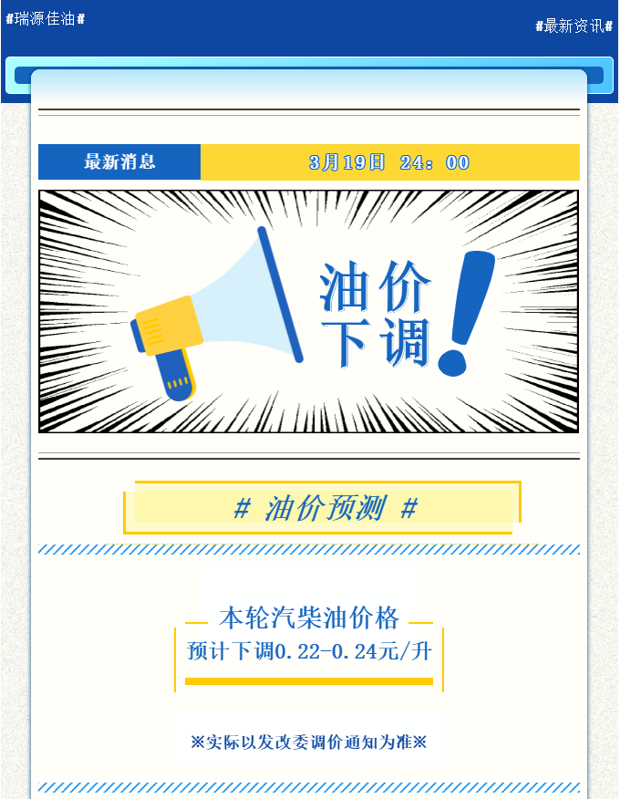 3月19日 24:00 油价或迎来大幅度下调↓
